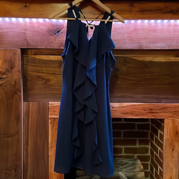 Navy blue dress with silver rhinestone accents on the neck line, size 8 - Picture 1 of 5